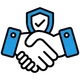 Handshake icon with blue shield and checkmark, suggesting security or trust